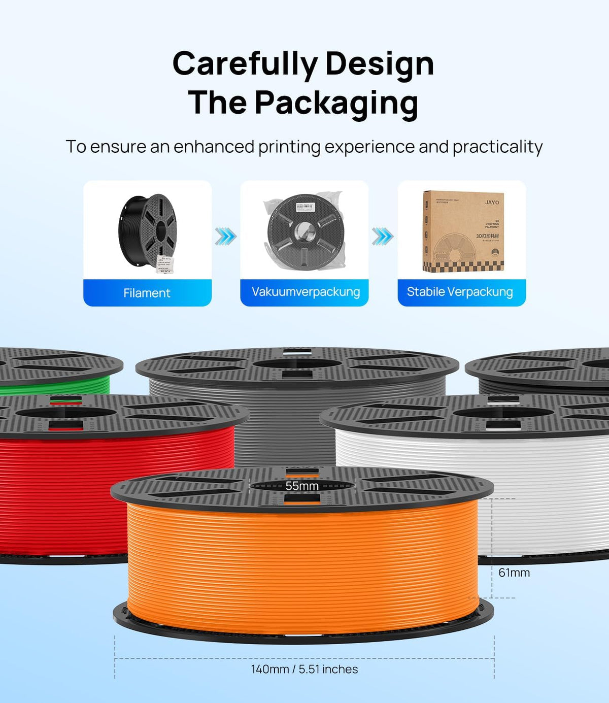 JAYO PETG 3D Printer Filament Bundle 1.75mm, 1.1kg, 4-Pack, Black
