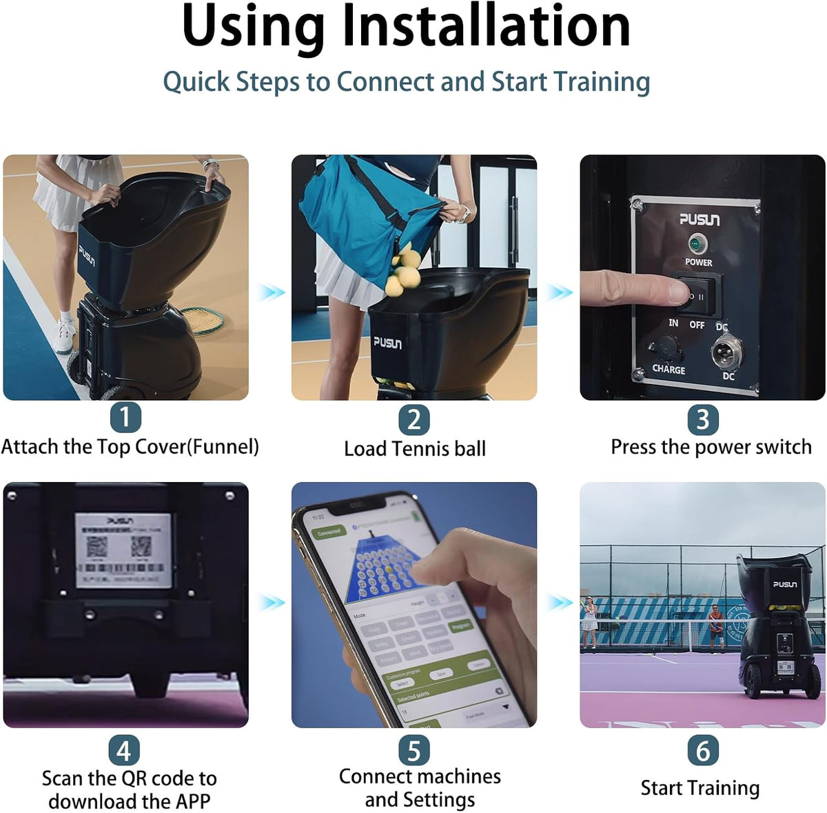 PT-SAMRT-Professional Tennis Ball Machine with App Control - 100+ Ball Capaci...
