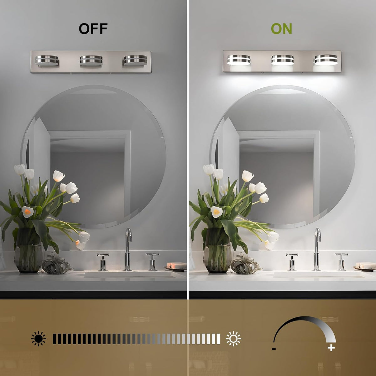 3-Light Bathroom Vanity Light, Brushed Nickel Bathroom Light Fixtures Over Mi...