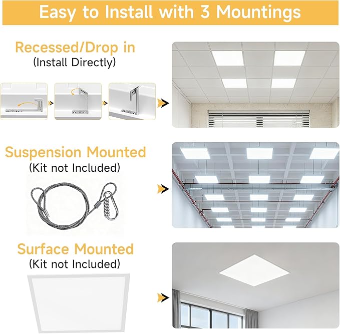 2 Pack 2x2 LED Flat Panel Light Drop Ceiling Office Fixture, Surface Mount Drop