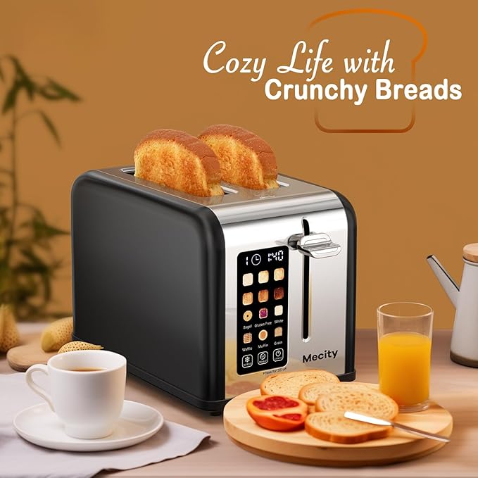 Mecity 2 Slice Touch Screen Toaster, 1.5" Wide Slot, Stainless Steel Smart