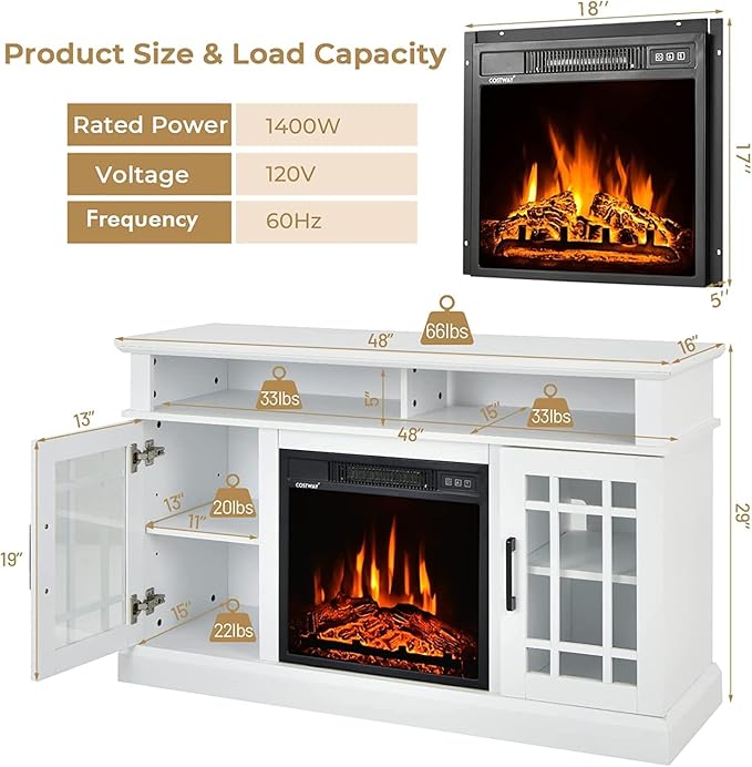 SIMOE Fireplace TV Stand Electric Fireplace 49Inch Console up to 55'' TV