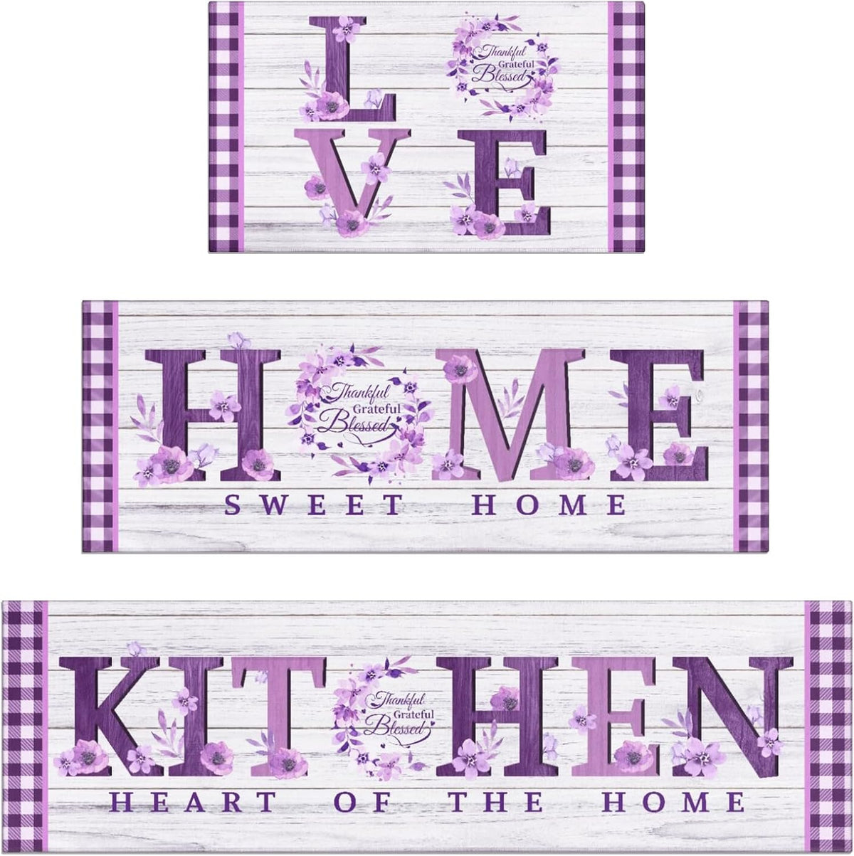 Purple Kitchen Rugs sets of 3 Washable, Kitchen Decor and Accessories