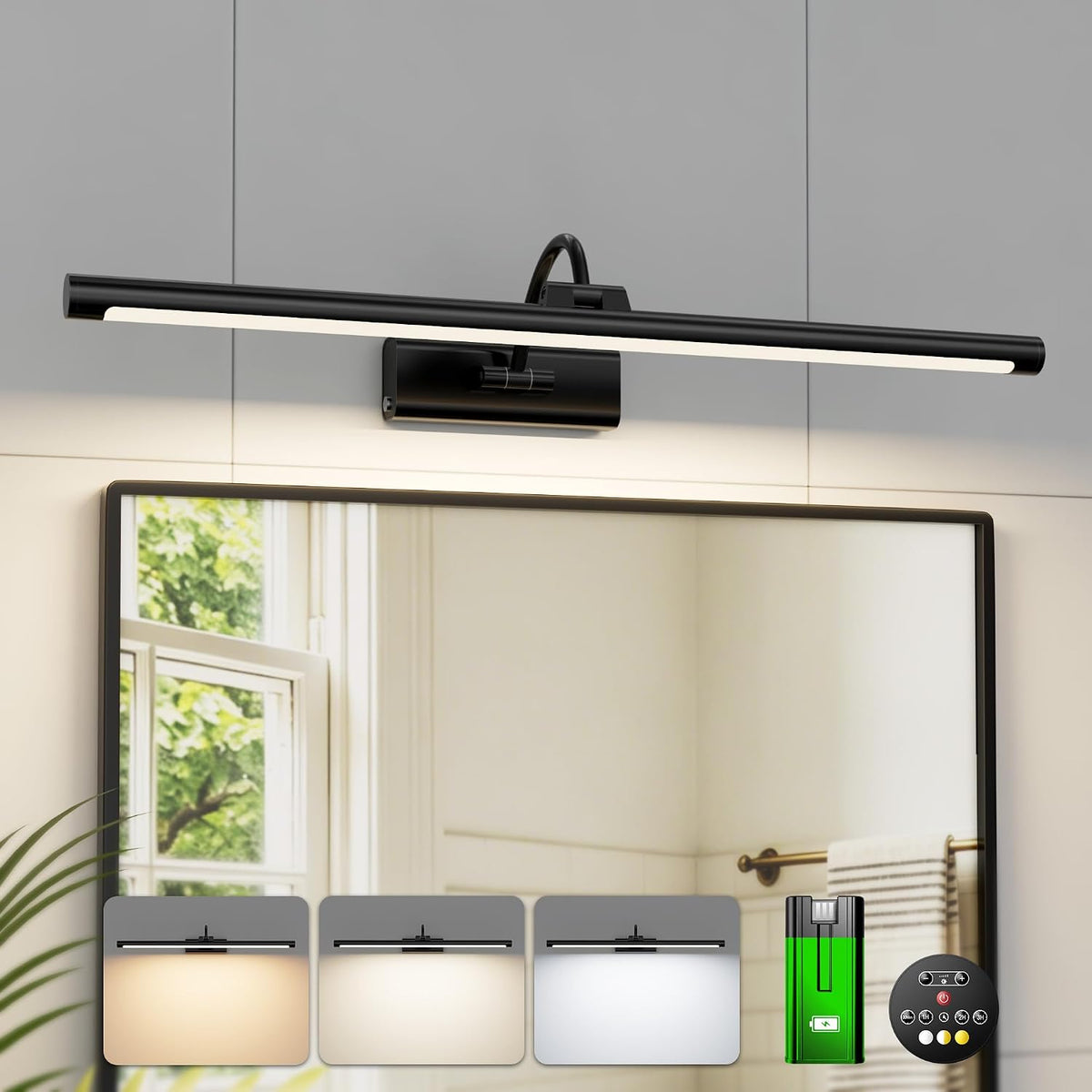 Bathroom Vanity Light Wireless Rechargeable Black 24 inch Black