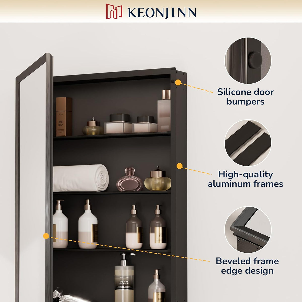 Keonjinn Matte Black Medicine Cabinet Mirror 20 x 26, Adjustable Shelves
