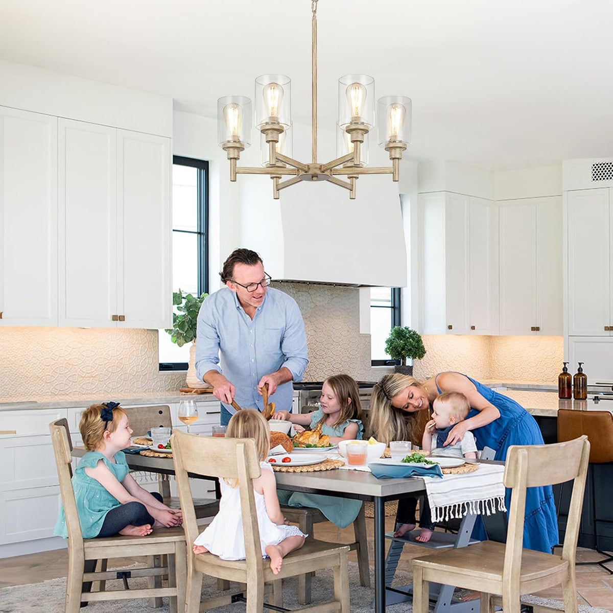 6-Light Rustic Farmhouse Chandelier, Dining Room Light Fixtures Over Table