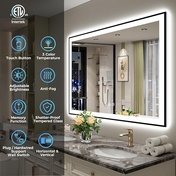 YEELAIT 40x32 Inch LED Bathroom Mirror