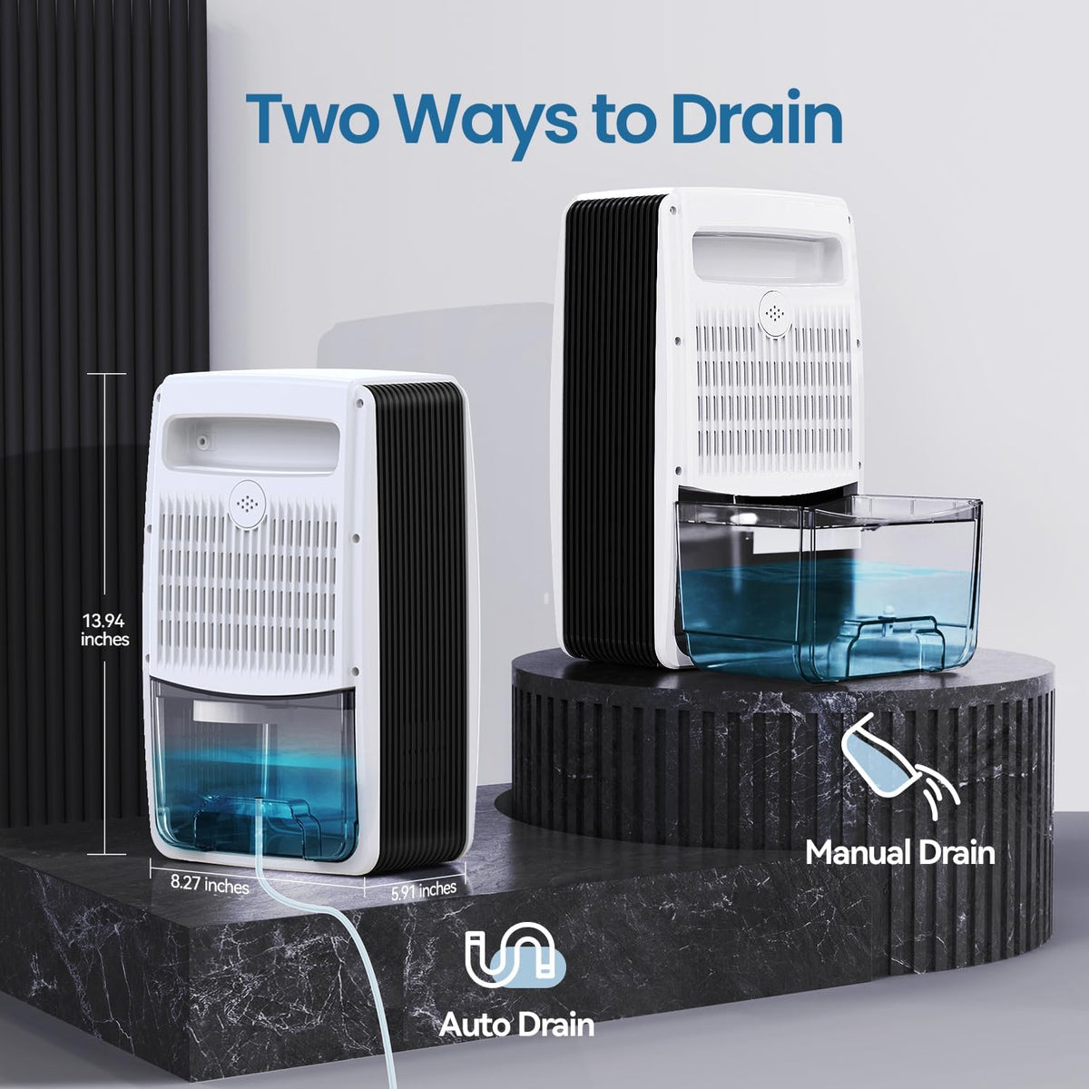 Dehumidifier for Bathroom with 3.3 ft Drain Hose, Auto Shut Off