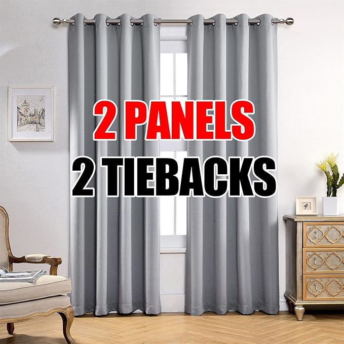 MIUCO Room Darkening Soild Grommet Blackout Curtains (Set of 2)