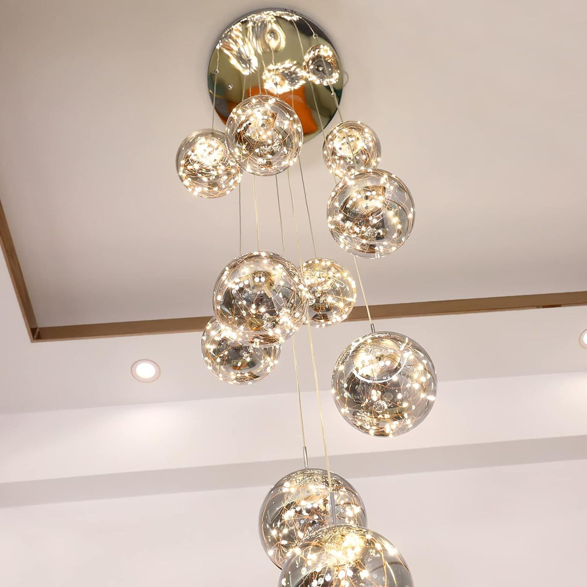 10-Light LED Staircase Chandelier Crystal Ceiling Lights Large Chandeliers fo...