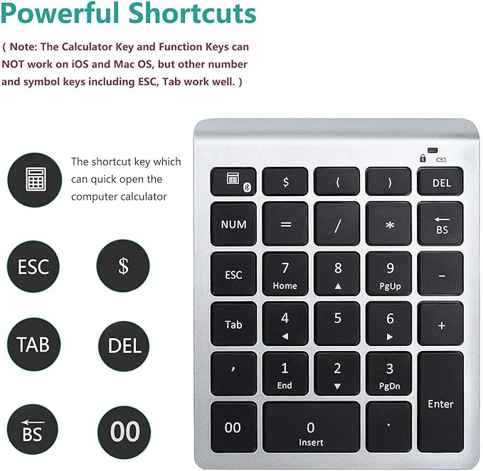 Lekvey Bluetooth Number Pad, 10 Keys Numeric Keypad Portable Wireless Bluetooth