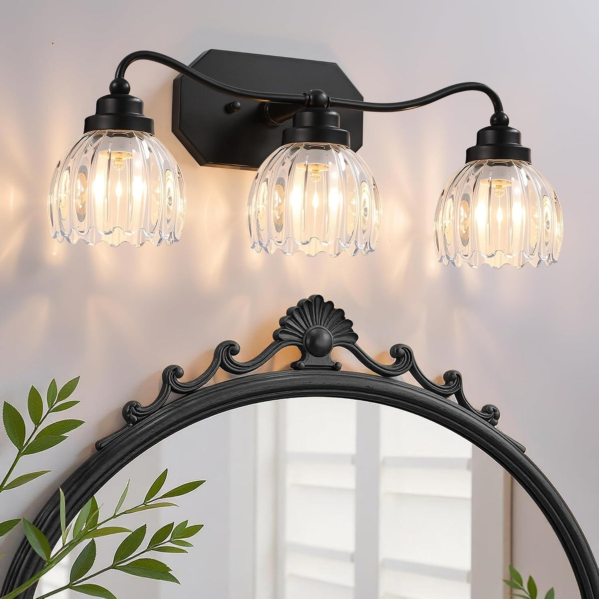 Vintage 3 Light Vanity Lights,Black Matte Antique Finish