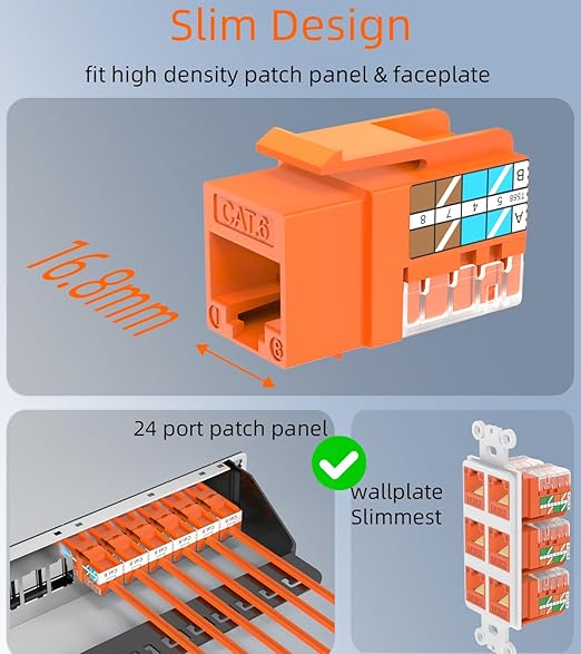 Rapink RJ45 Keystone Jack Cat6 10G Support, Keystone Jacks UTP 50 Pack