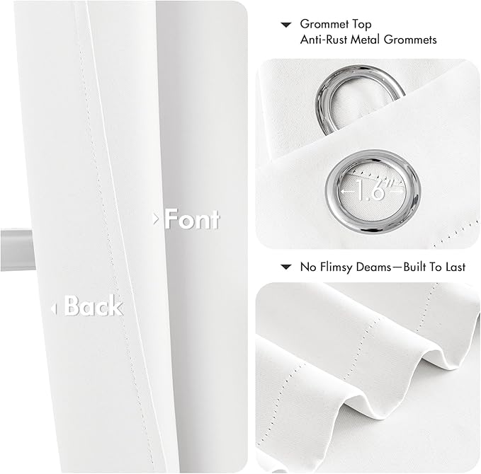 MIULEE Pure White Curtains for Bedroom Living Room 96 Inches Long 2 Panels