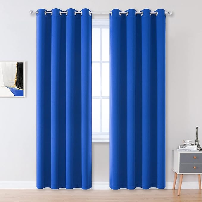 DUALIFE Royal Blue Blackout Curtains 84 inch Length Solid Energy Efficient Room
