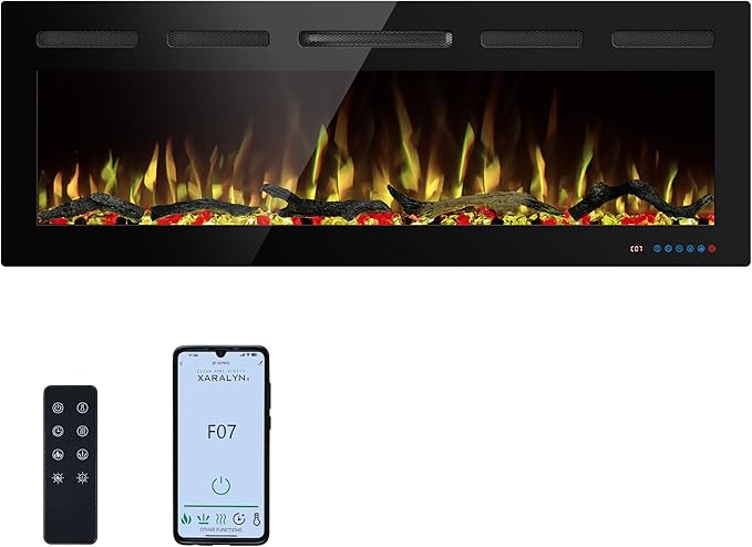 50" WiFi Electric Fireplace Inserts, Recessed and Wall Mounted Fireplace...