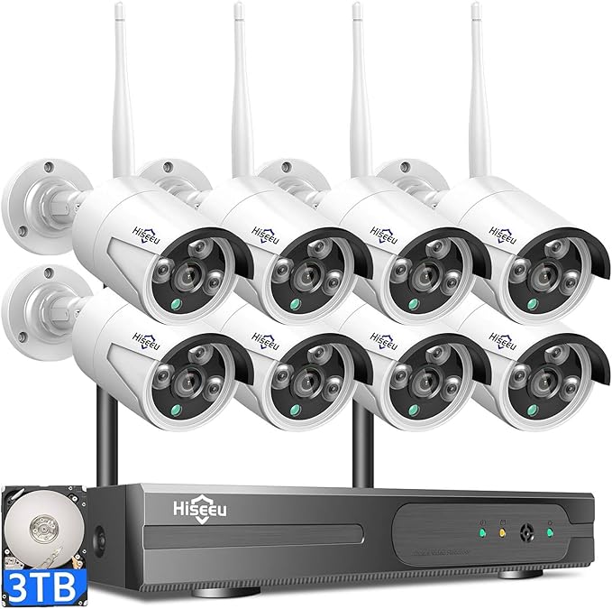 Hiseeu 100ft WiFi Pro Security Camera System, 16CH 4K NVR Kit, Wired Plug-in ...