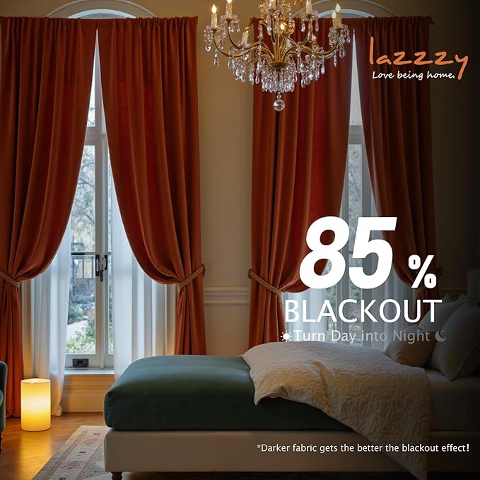 Lazzzy Velvet Blackout Curtains Thermal Insulated Room Window Drapes Super Soft