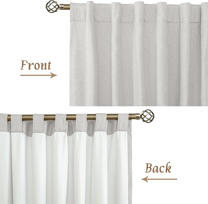 LAMIT 100% Blackout Natural Linen Curtains, 68 Inches Linen Textured Thermal