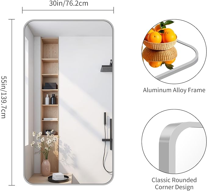 FORBATH 30x55 Inch Silver Bathroom Mirror