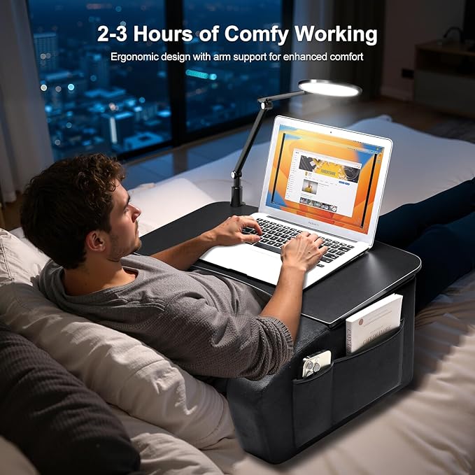 Lap Desk for Adults with Arm Rests, Ergonomic Laptop Pillow Stand for Bed