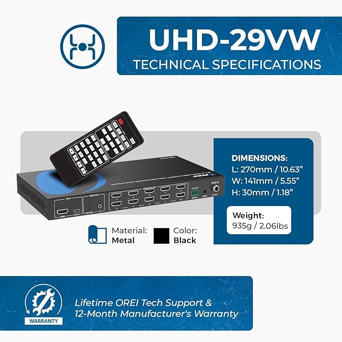 OREI 4K 3x3 Video Wall Controller – HDMI & USB-C Video Wall Processor, 1080p