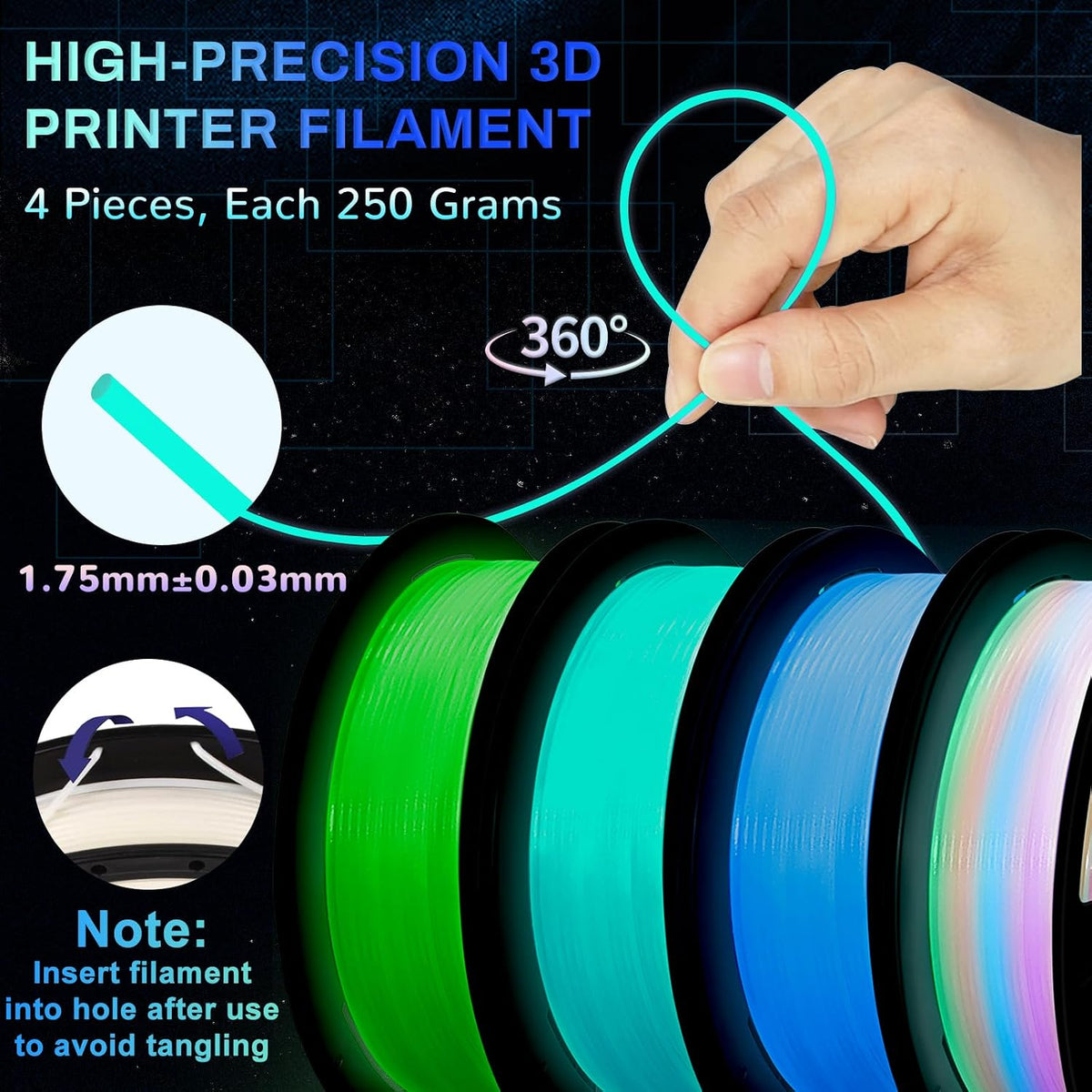 Glow in The Dark PLA+3D Printer Filament, PLA+Filament 1.75 mm, Stronger Ligh...
