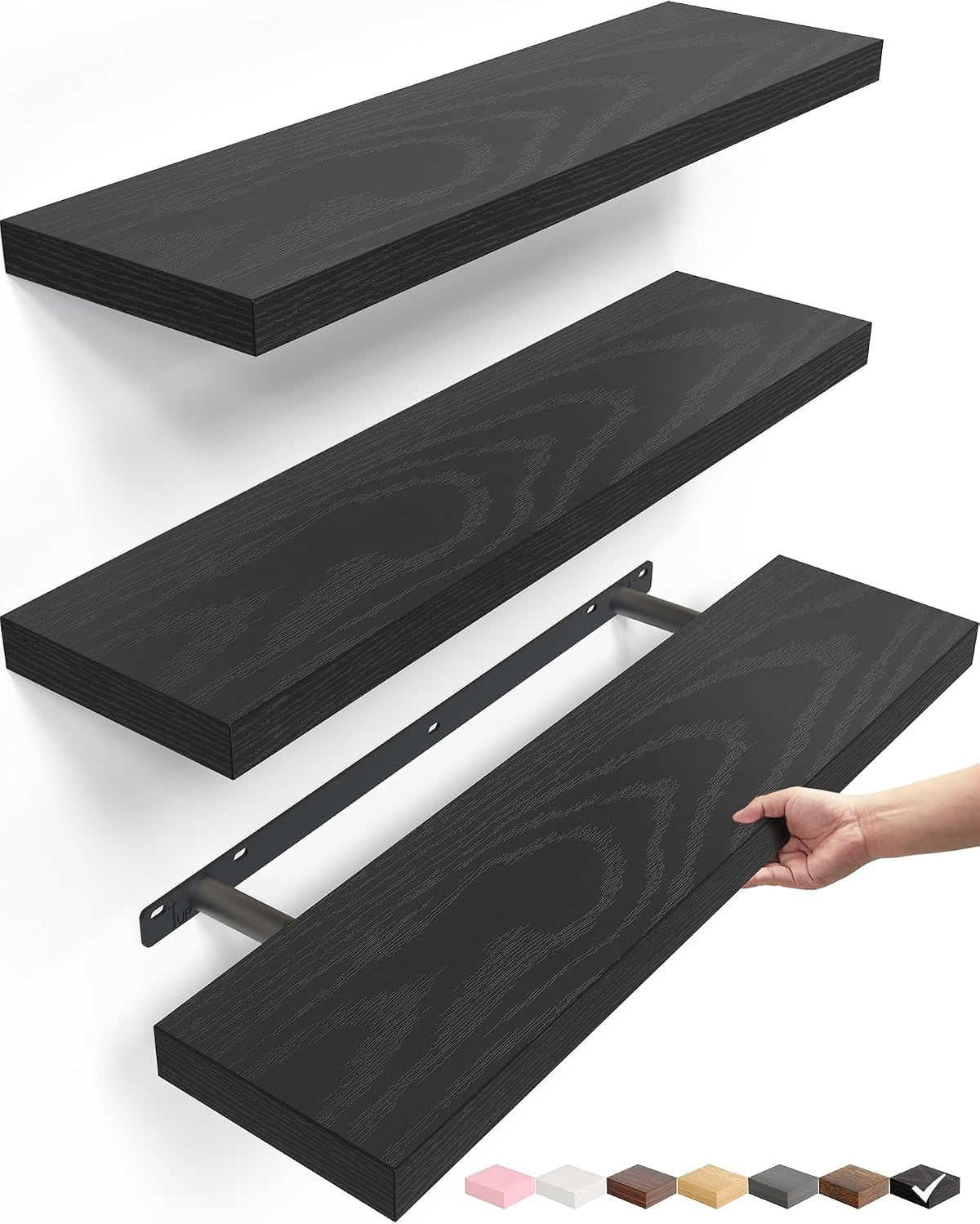 BAYKA Black Floating Shelves 22.5in, Set of 3, Wall Mounted for Wall Decor