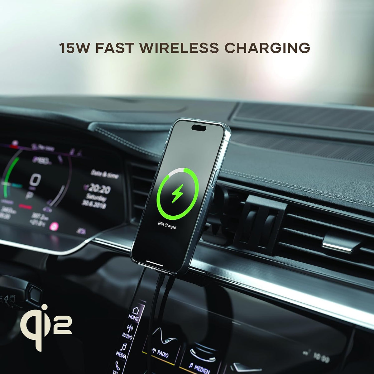 Satechi Qi2 Wireless Car Charger, 15W Fast Charging
