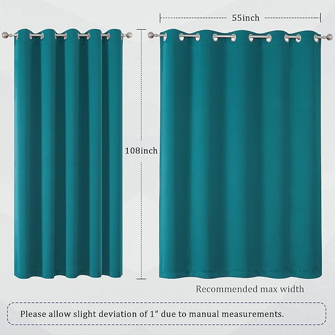 DUALIFE 108 Inch Length Teal Curtains 2 Panels Set Grommet Curtain Drapes