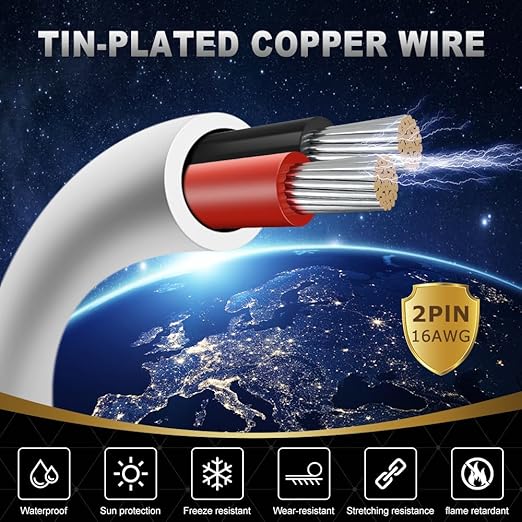 16 Gauge 2 Conductor Electrical Wire, 65.6FT White Stranded Low Voltage 16/2