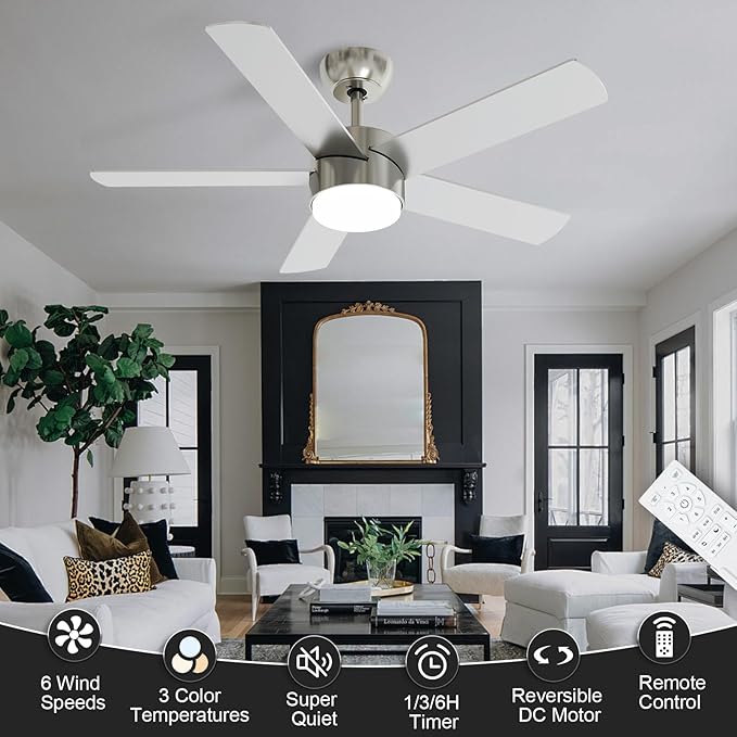 POCHFAN 42 Inch Brushed Nickel Ceiling Fans