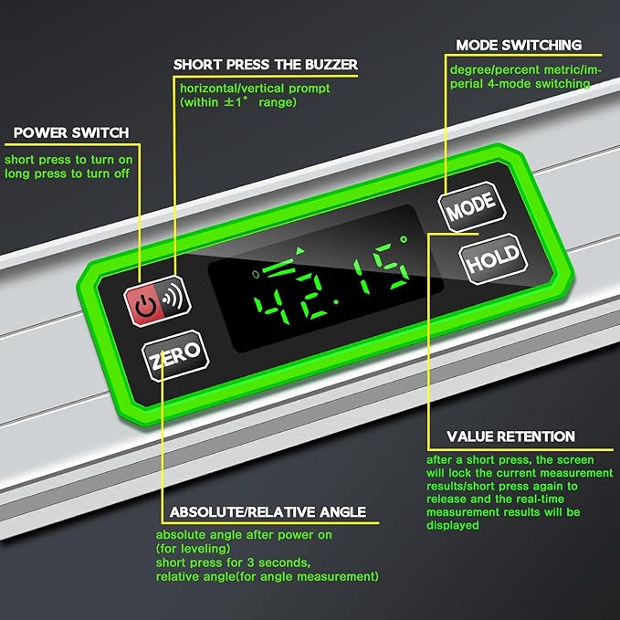 Kanayu Digital Level Digital 40'' LCD Display Magnetic Torpedo Level ...