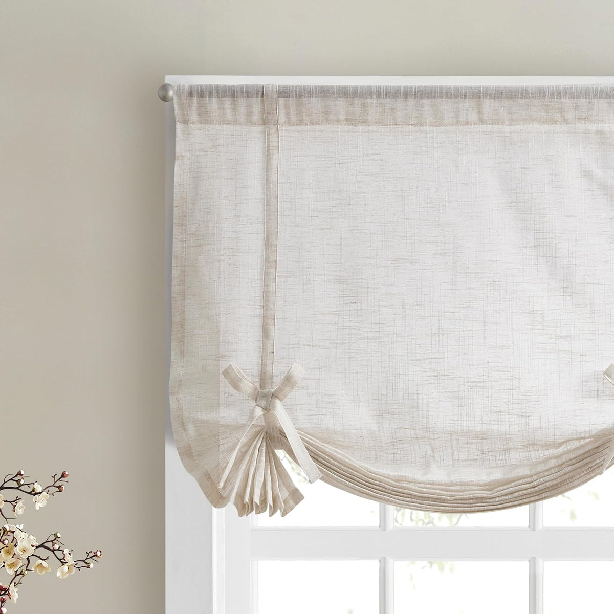 DKNY Balloon Shade Tie Up Curtain - Linen Beige 42" x 63" Light-Fil...