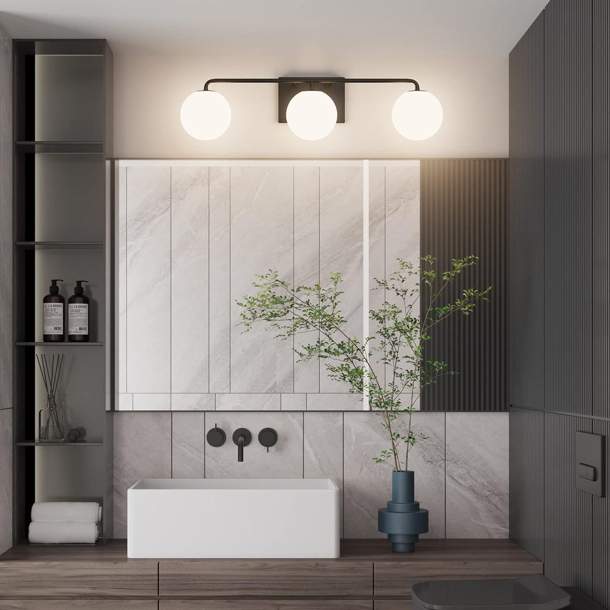 Tipace Mid Century Modern Bathroom Vanity Lights Fixtures 3-Light Black Milk ...