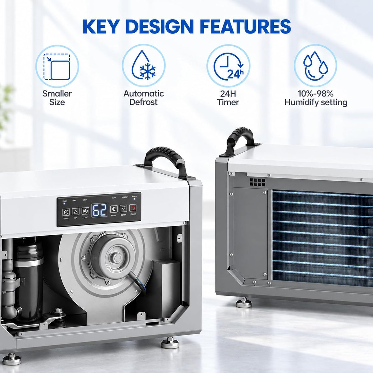 113 Pint Commercial Dehumidifier for Basement with Pump & Drain Hose