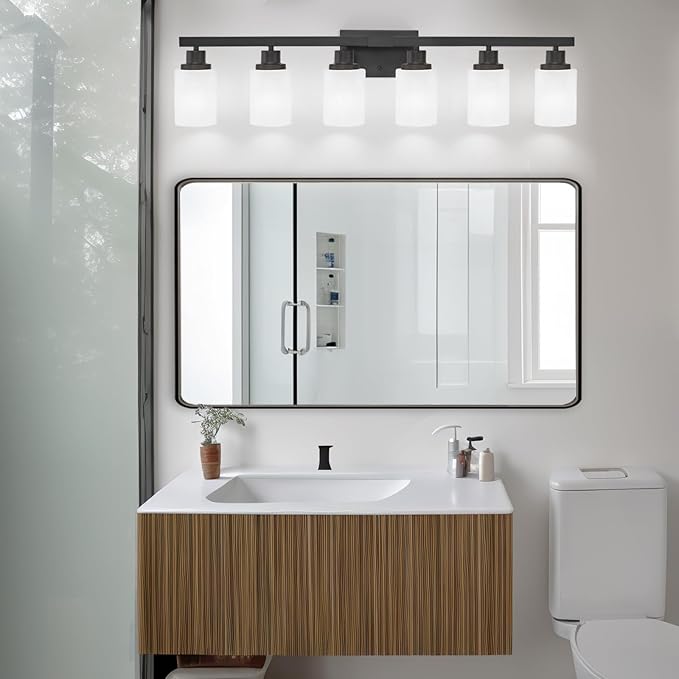 DIKAIDA 6-Light Black Vanity Lights, Matte Bathroom Lighting Fixtures