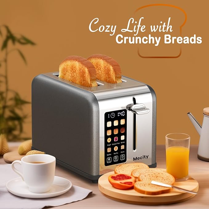 Mecity 2 Slice Touch Screen Toaster, 1.5" Wide Slot, Stainless Steel Smart