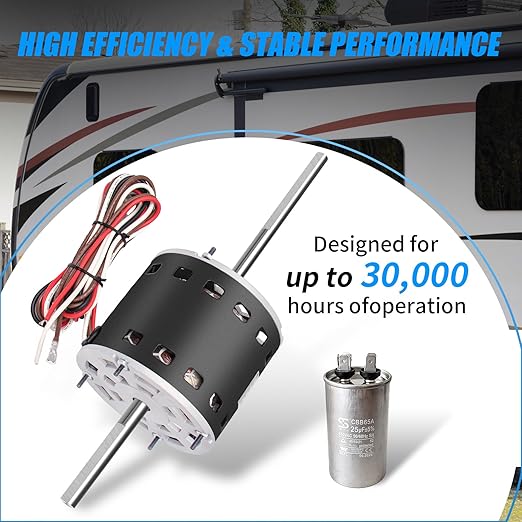 RV AC Fan Motor with Capacitor, 1/3 HP, 115 Volts, 1675 RPM, Replacement