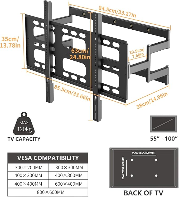unho Heavy TV Wall Mount for 55 65 75 85 86 95 98 100 Inch TVs up to 264 lbs