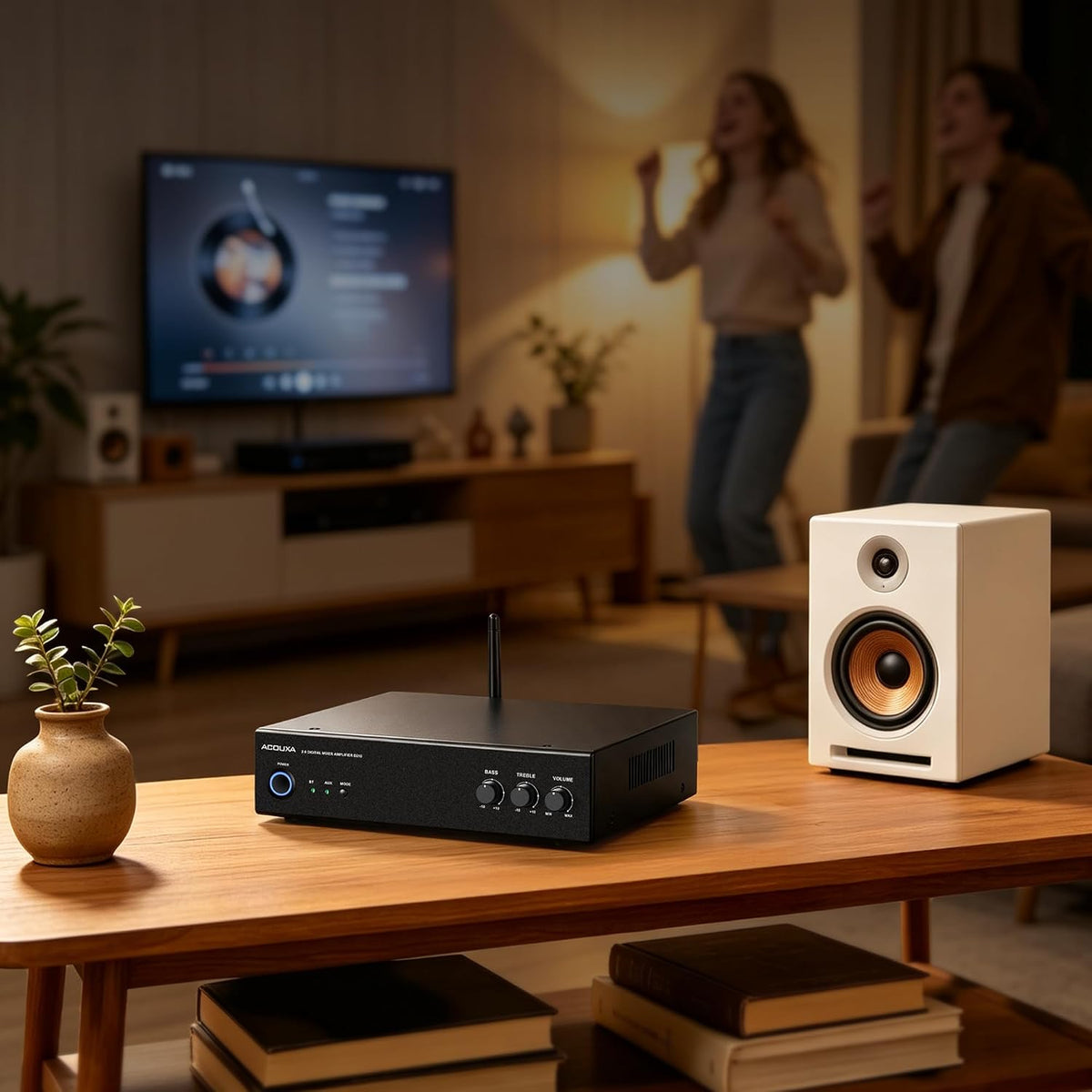 Bluetooth 6.0 Stereo Amplifier, 100W×2 Peak, 2 Channel Mini Class D