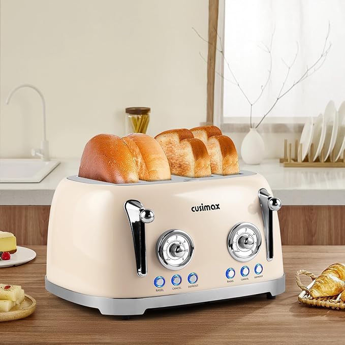 CUSIMAX Toaster 4 Slice, Retro Toaster