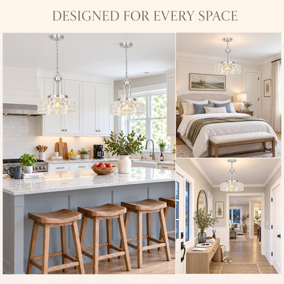 Brushed Nickel Pendant Light over Sink Glass Chandelier for Dining Room