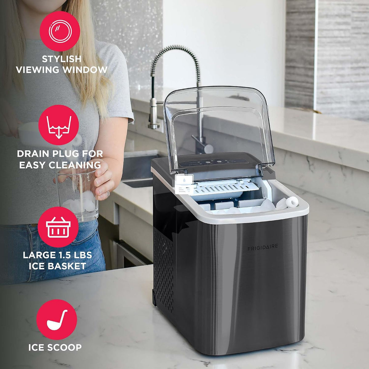 Frigidaire Countertop Portable, 26 lb per Day Bullet Ice Maker Machine