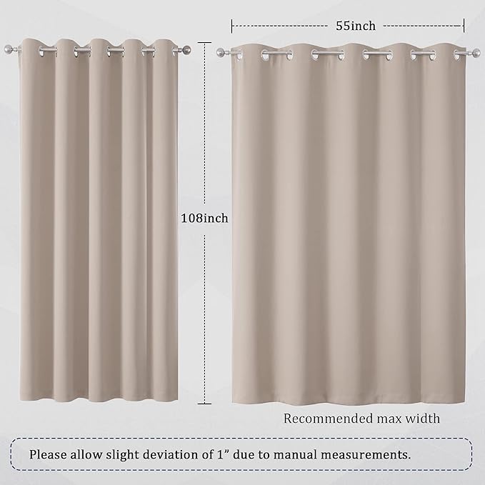 DUALIFE Light Brown Curtains 108 Inch Light Coffee Colour Blackout Curtain