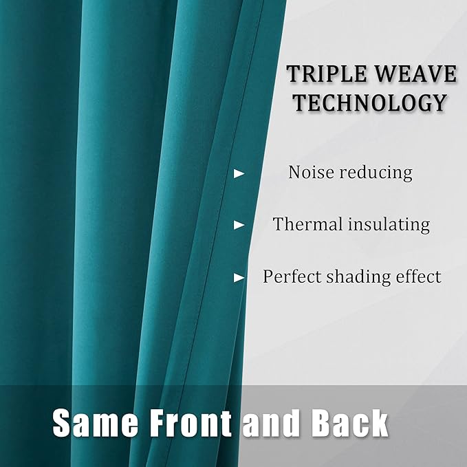 DUALIFE 108 Inch Length Teal Curtains 2 Panels Set Grommet Curtain Drapes