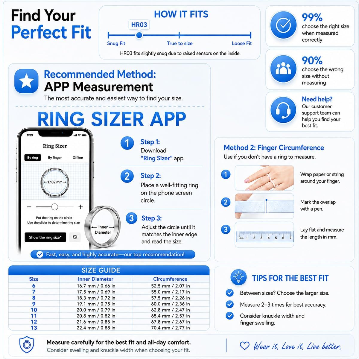 Smart Ring 3 for Women & Men, Sleep & Fitness Tracker (Silver, 9)