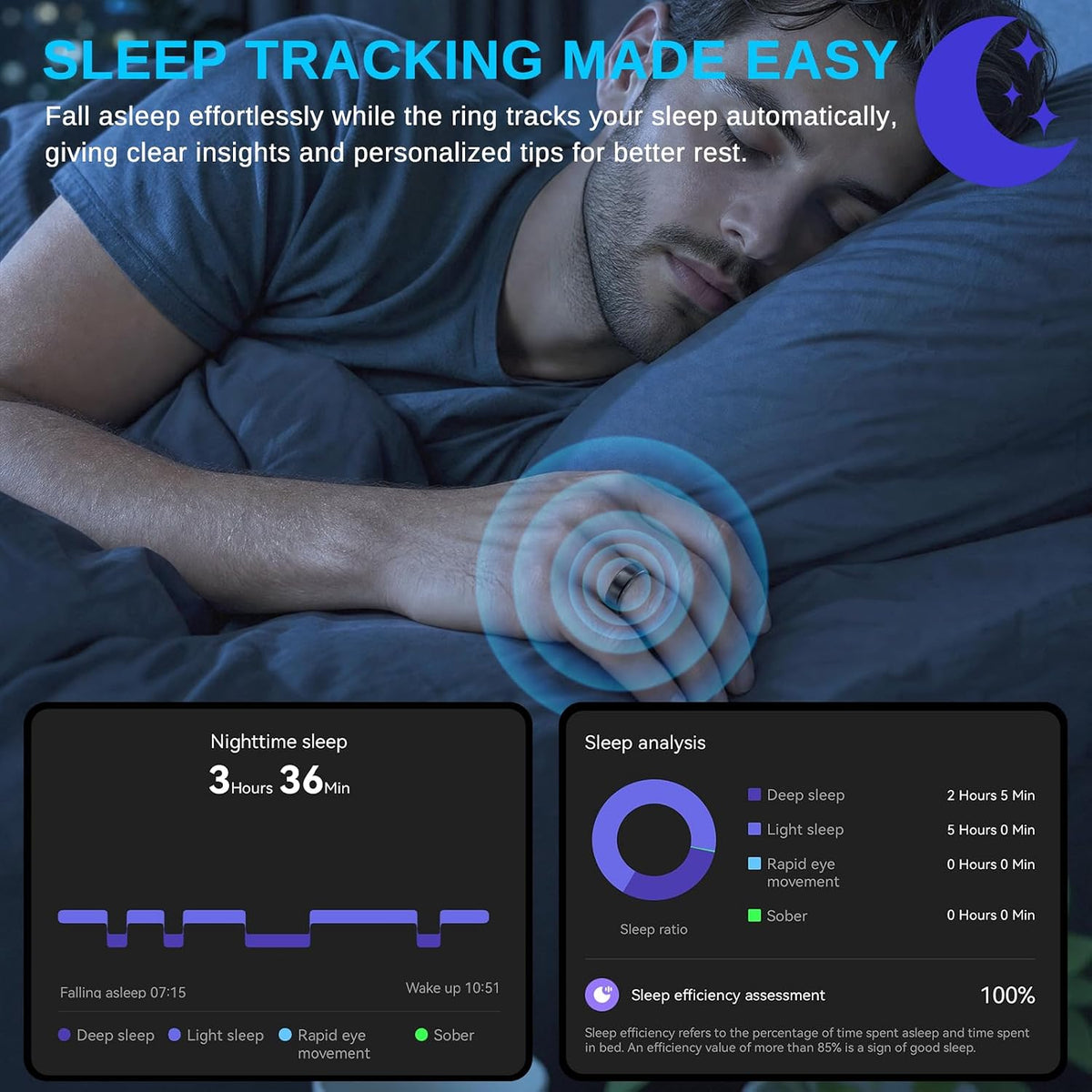 Smart Ring for Men & Women, Fitness and Health Tracker Ring(Black Size 7)