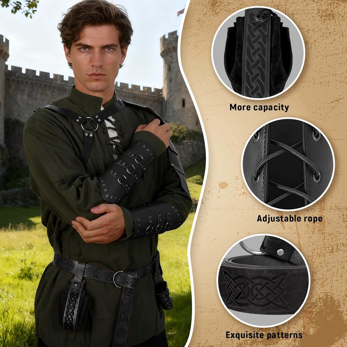 Renaissance Costume Accessories Men - Leather Armor Pauldron & Shoulder C...