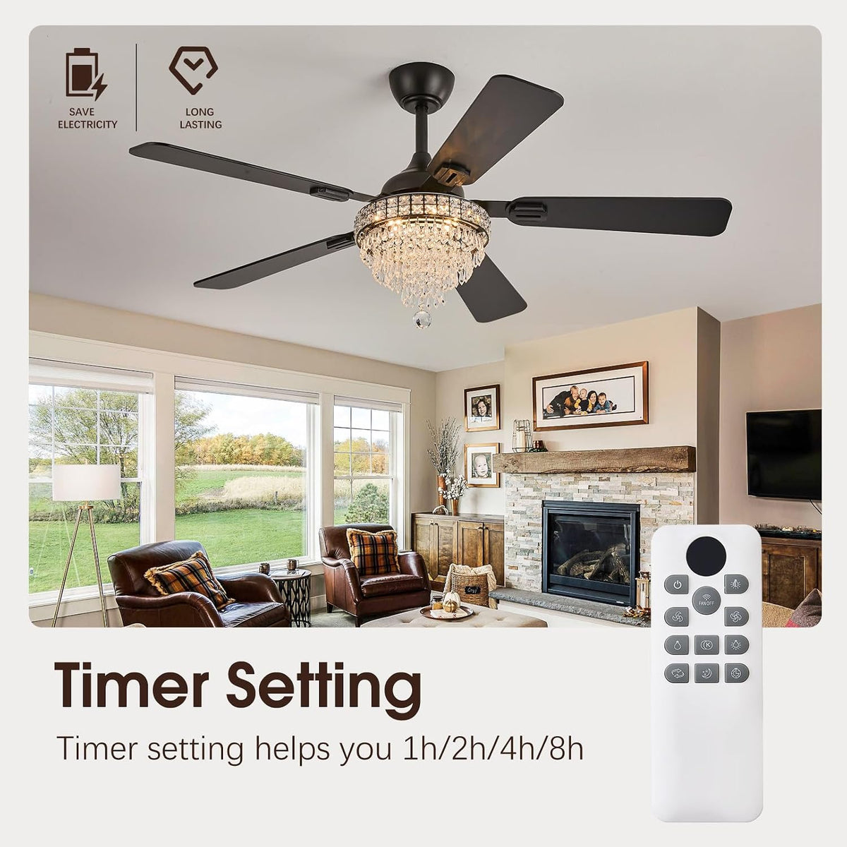 52" Crystal Chandelier Ceiling Fan with Lights - (Glam, Black)